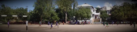 College building across the sports ground
